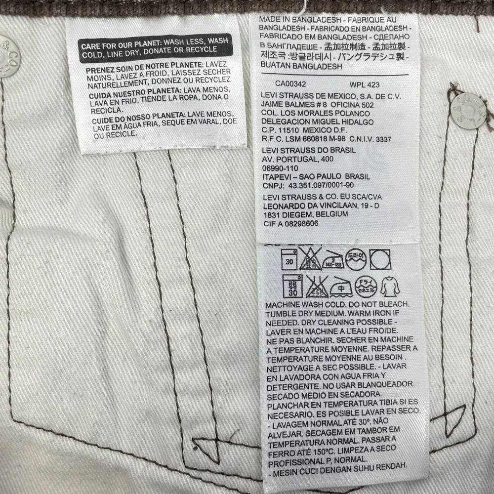 Levi's‎ 511 Men's 32x34 Brown Corduroy Straight Leg Pants Classic Fit